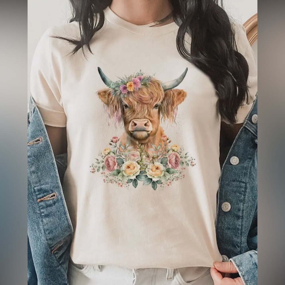 Floral Highland Cow Graphic Tee